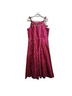 Anouk sleeveless cotton golden stripes midi dress color fushia size medium/large